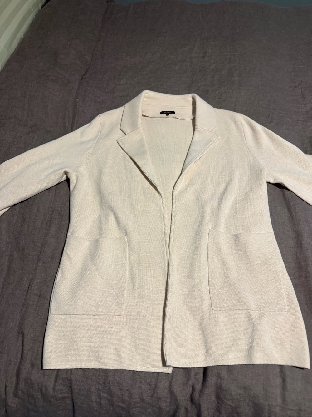 Quince Light Cream Open-Front Women's Knit Blazer Jacket Sweater